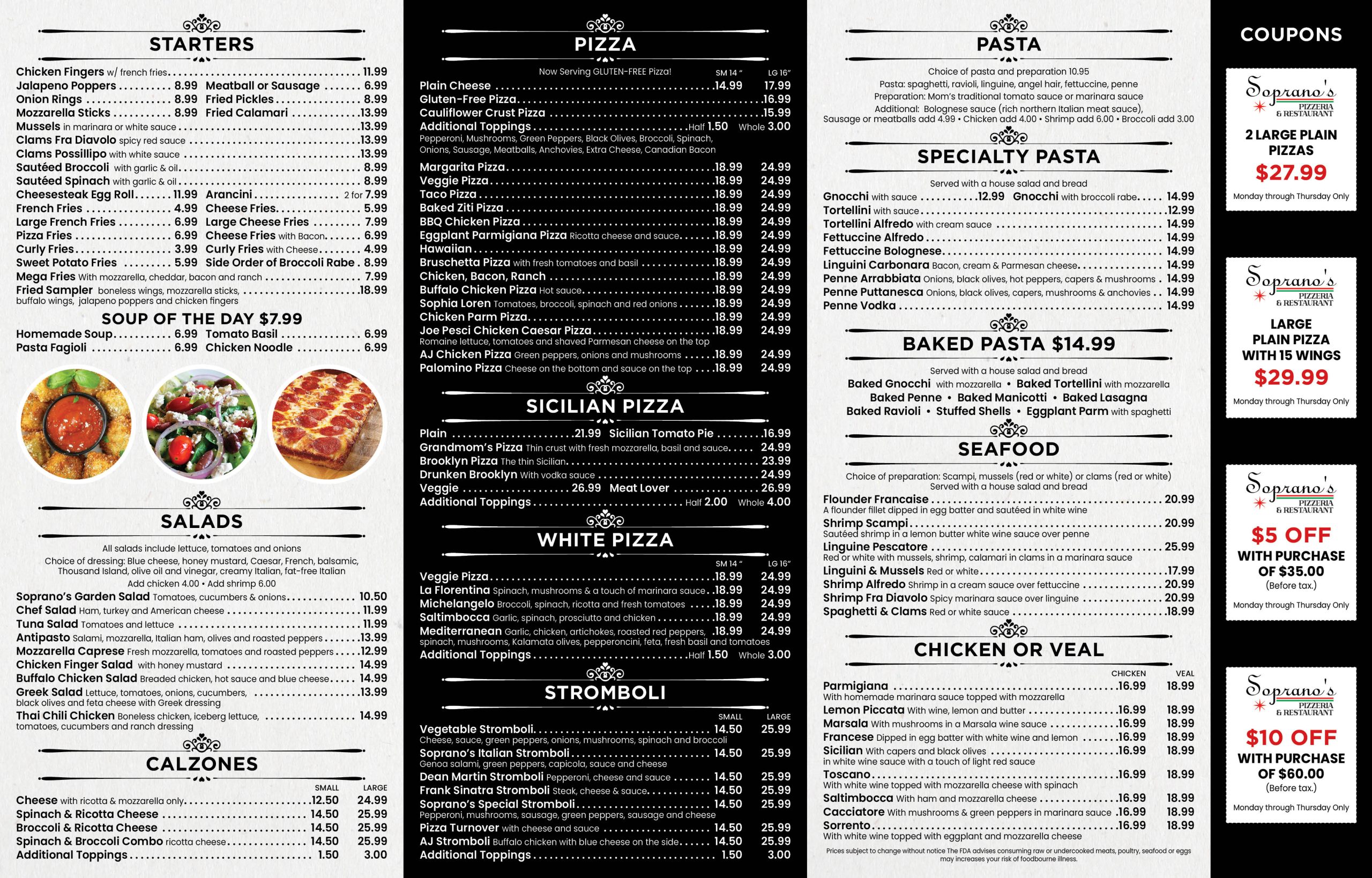 A black and white menu for a restaurant.